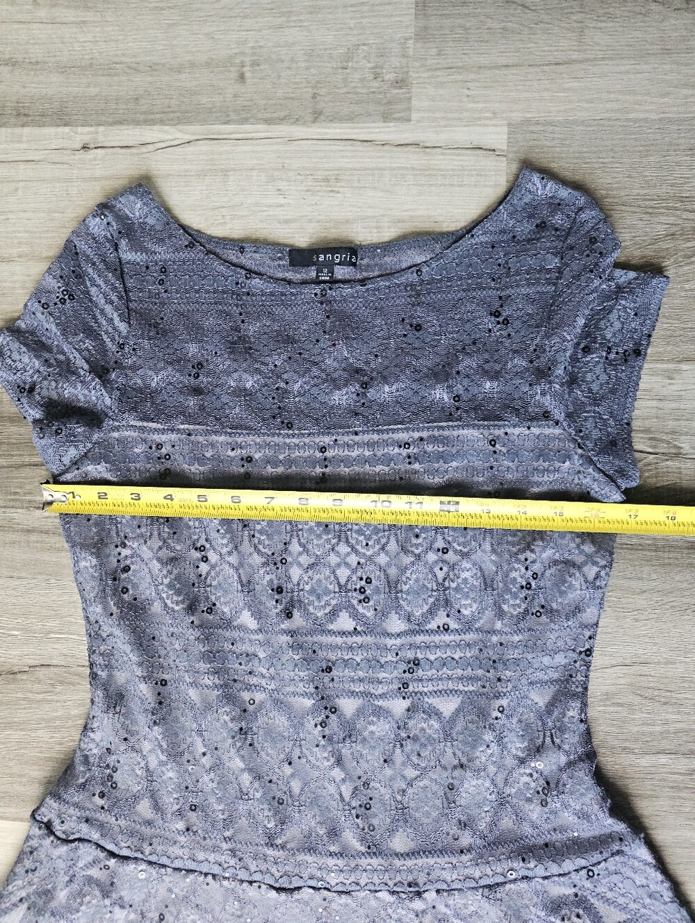 Sangria Lace Sequin Fit & Flare Cocktail Dress Grey/Lavender Size 12 - Picture 13 of 15